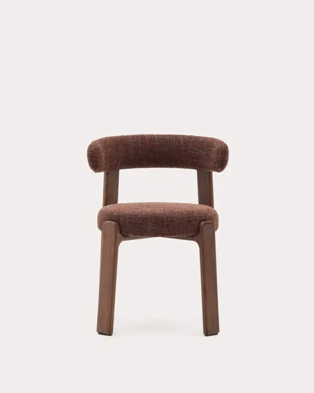 Стул Granite на 4 ножках из коричневого шенилла и массива ясеня в отделке орех