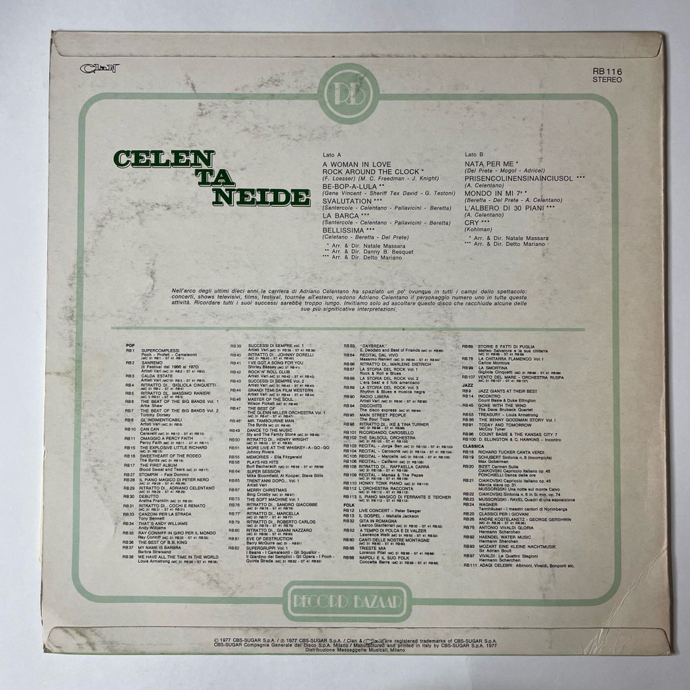 Винтажная виниловая пластинка LP Adriano Celentano Адриано Челентано Celentaneide (Italy 1977)