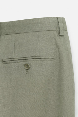 ZARA КОСТЮМНЫЕ БРЮКИ ИЗ 100% ЛЬНА, СВЕТЛО-ЗЕЛЕНЫЙ