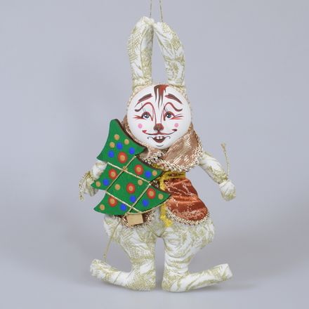 Ёлочная игрушка Кролик в жилете с аксессуаром