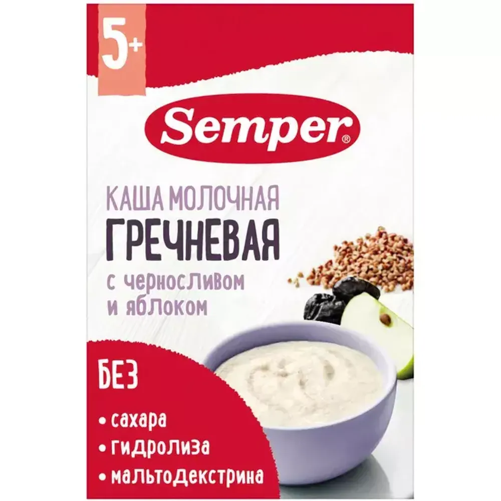 Купить Semper «Каша молочная гречневая с черносливом и яблоком»(180грх8) в Казахстане