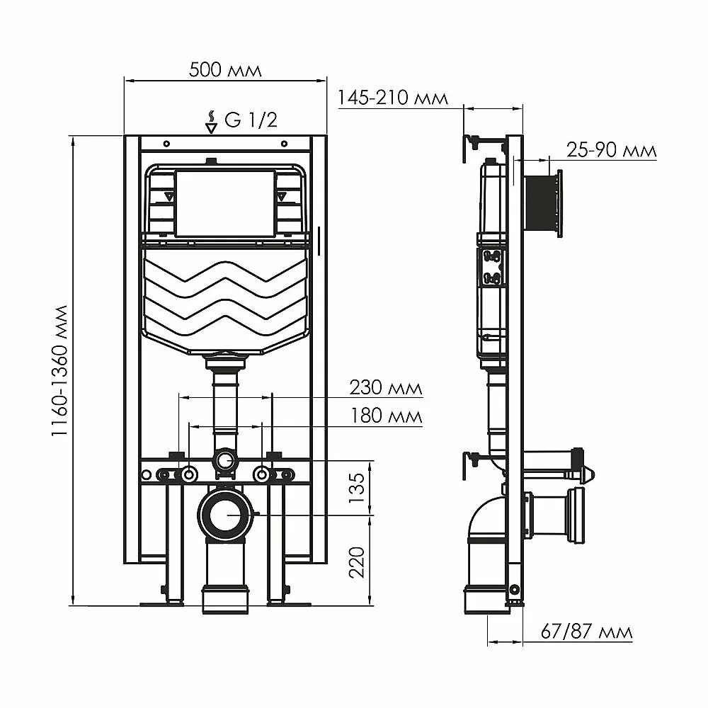 Инсталляция для унитаза WasserKraft Vils 56TLT.010.ME.BN04 с кнопкой никель