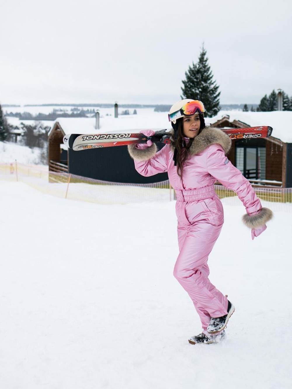 Premium Розовый металлик Комбинезон женский зимний