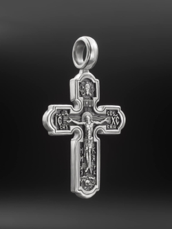 Крест православный "Христос и Елена" из серебра