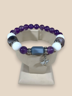 Браслет для Близнецов, агат и аметист