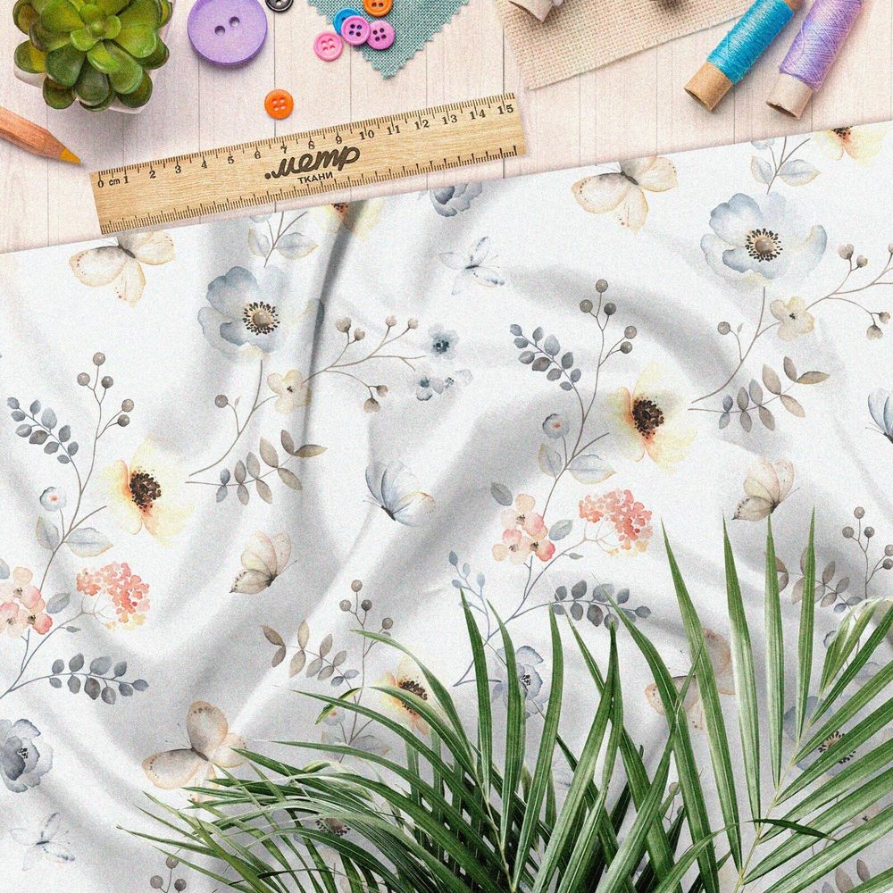 Ткань мембрана лёгкие цветочки веточки