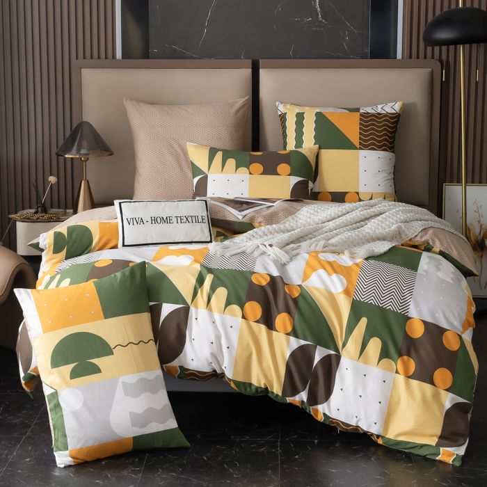 Комплект постельного белья на резинке Делюкс Сатин 100% хлопок «Яркая геометрия»