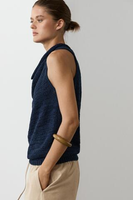 Massimo Dutti Вязаный топ с драпированным вырезом, темно-синий