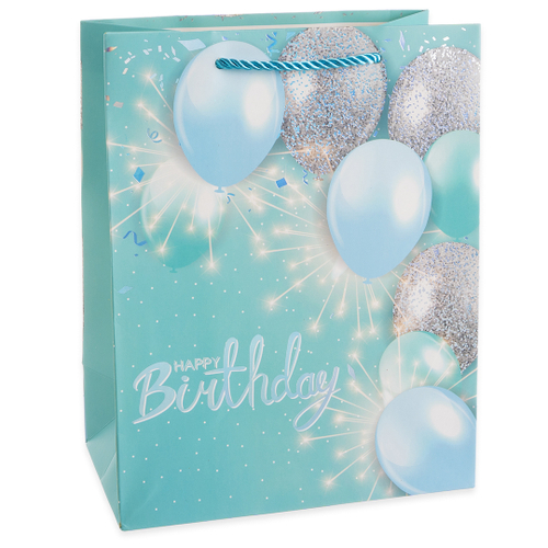 Пакет подарочный, Блестящий День Рождения, Дизайн №1, Металлик, 41*31*12 см, 1 шт.