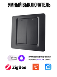 Умный выключатель Tuya ZigBeе для Алисы двухклавишный черный