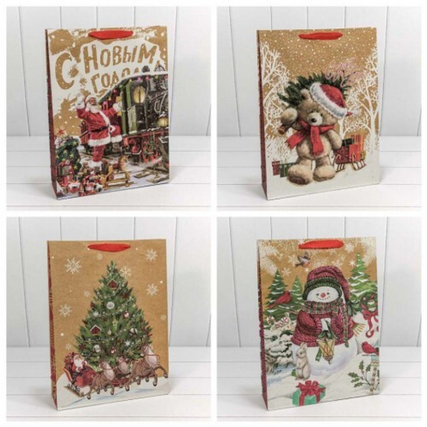 
          Пакет подарочный 33 х 45 х 15 см Набор 4 шт "Новогодний" (Крафт)