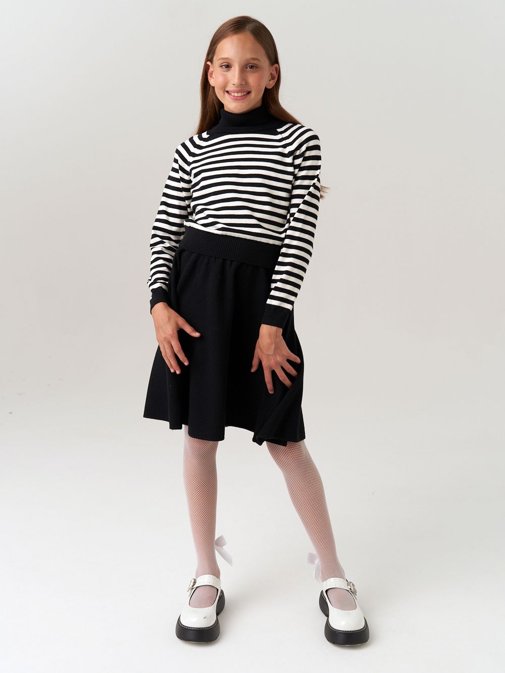 Водолазка для девочки в школу AT1042 черный-молочный