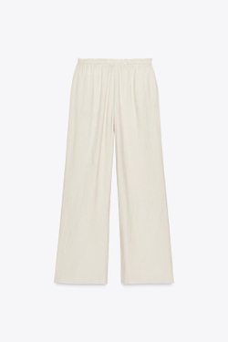 ZARA БРЮКИ ИЗ ТКАНИ С РЕЛЬЕФНЫМ УЗОРОМ, ЦВЕТ СЛОНОВОЙ КОСТИ