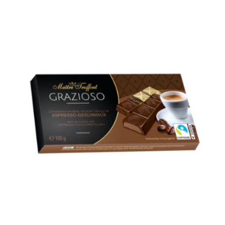 Темный шоколад Grazioso с начинкой со вкусом "Espresso" в мини-батончиках ТМ Maître Truffout, 100 г (8x12,5g)