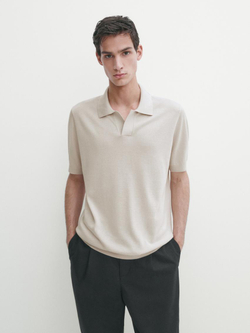 Massimo Dutti Футболка-поло из смесового трикотажа, бежевый