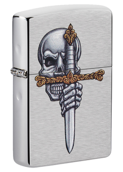 Легендарная классическая американская бензиновая широкая зажигалка ZIPPO Sword Skull Design 49488 в подарочной коробке