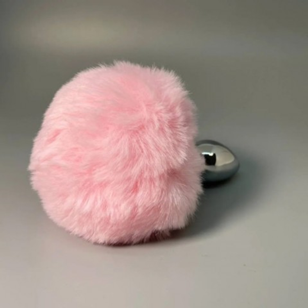 Металлическая анальная пробка с розовым хвостиком Fluffly от Alive (8*3,5 см.)