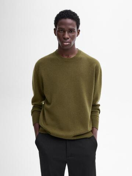 Massimo Dutti Свитер из смесовой шерсти с круглым вырезом, зеленый