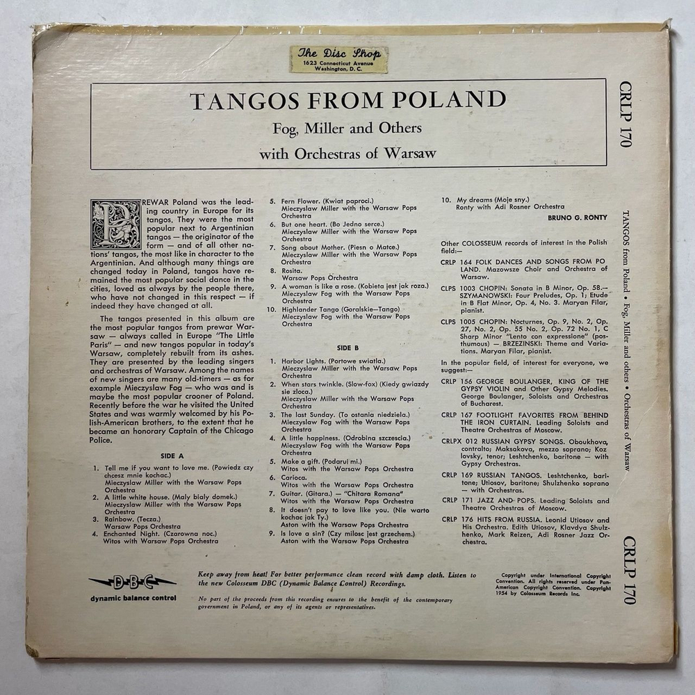 Винтажная виниловая пластинка LP Warsaw Pops Orchestra, Adi Rosner And His Orchestra Tangos From Poland (USA 1955)