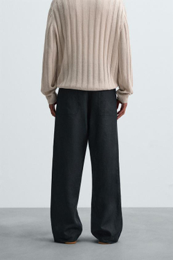 ZARA ПРЯМЫЕ БРЮКИ ИЗ 100% ЛЬНА, МОРСКОЙ ТЕМНО-СИНИЙ