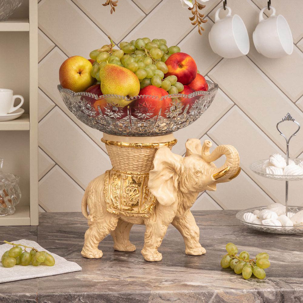 Фруктовница-конфетница Слон Джайпурарт со стеклянной чашей 7373 Айвори