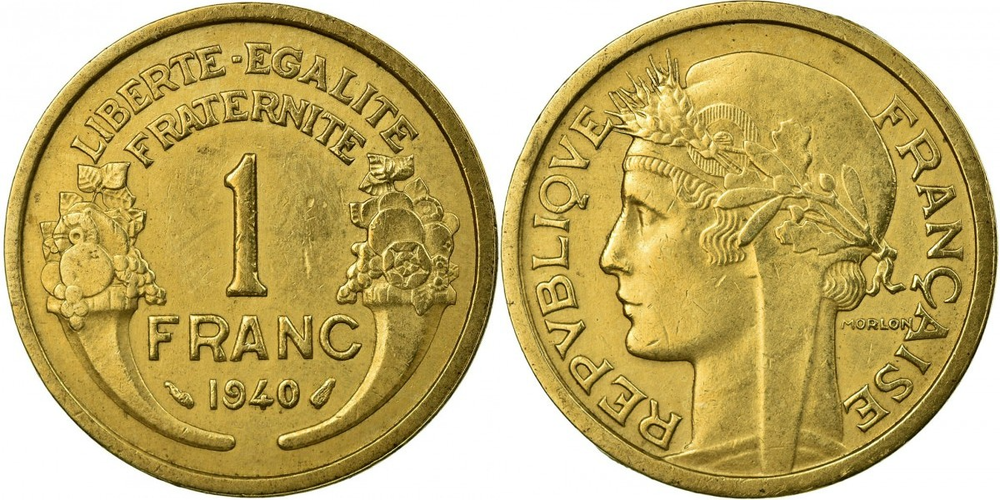 Франция 1 франк, 1931 - 1941 Марина XF