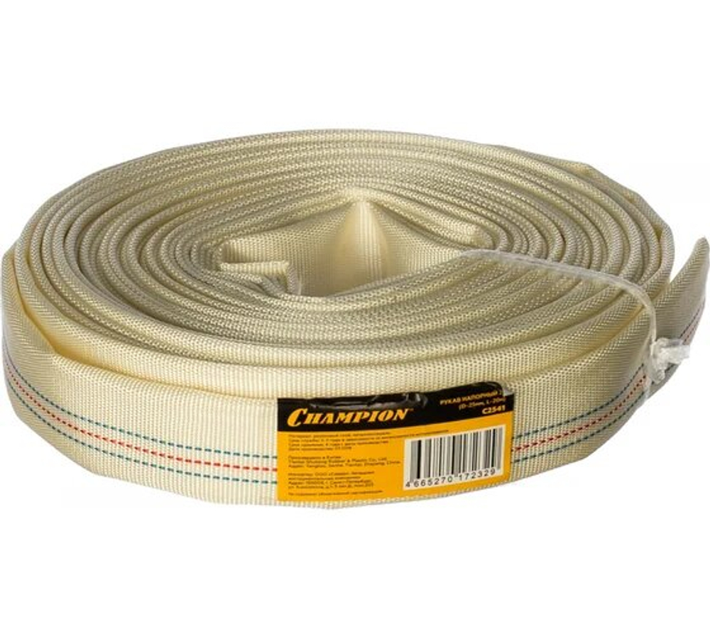 Рукав напорный CHAMPION GR-25, 25мм х 20м, пожарный, текстиль (C2541)