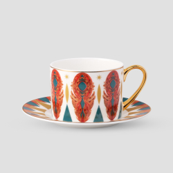 Чайная пара Farforite «Перья / Жар-птица» 250 мл в подарочной коробке