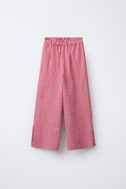 ZARA БРЮКИ В КЛЕТКУ ВИШИ, КРАСНЫЙ