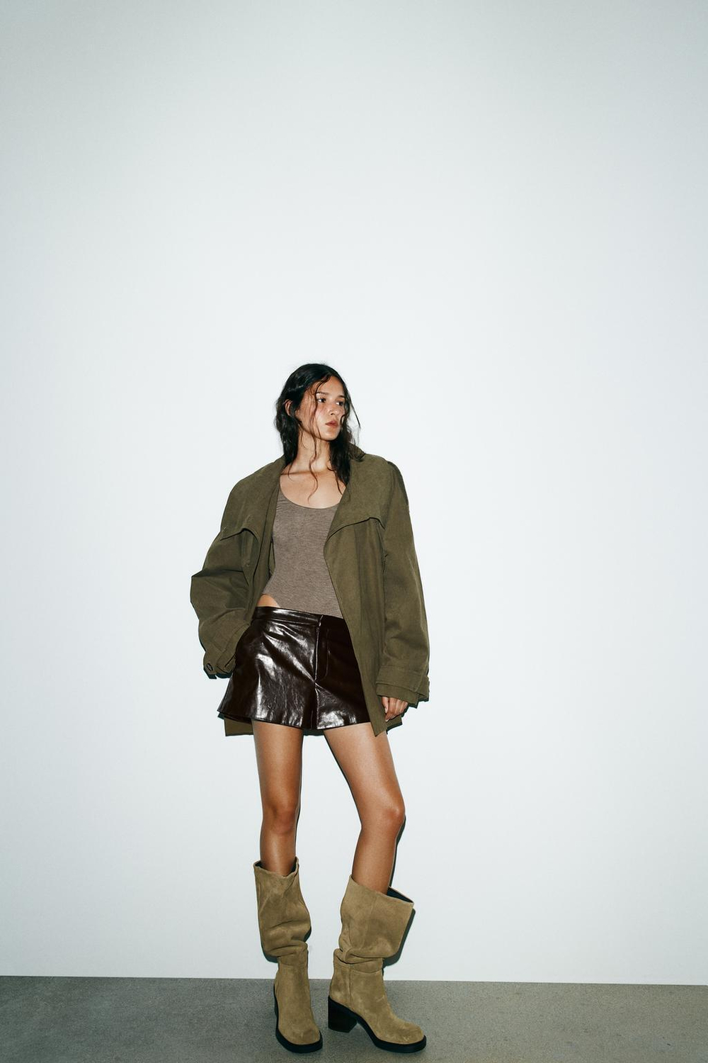 ZARA МЯГКОЕ БОДИ С ДЛИННЫМИ РУКАВАМИ, СЕРО-КОРИЧНЕВЫЙ МЕЛАНЖ