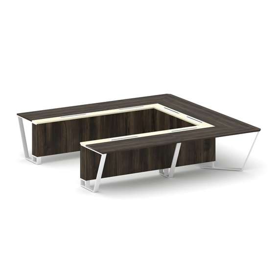 Steel Meet Стол переговорный П-образный KMK-PR.B.SP-11P Дуб Мали/Ваниль Глянец/Металл Белый 3200*320