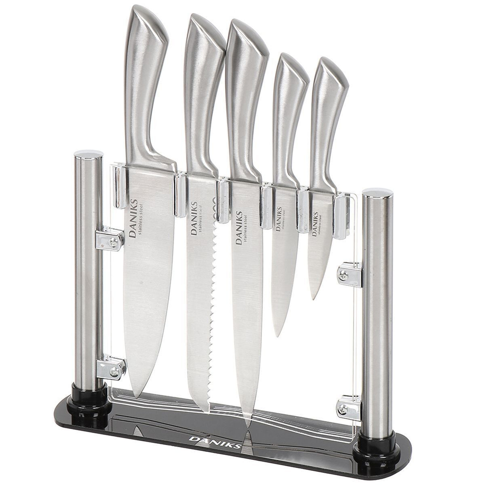 Набор ножей 6 пр, нерж сталь, рук нерж сталь, с подст, акрил, Daniks, Урбан, YW-A235N