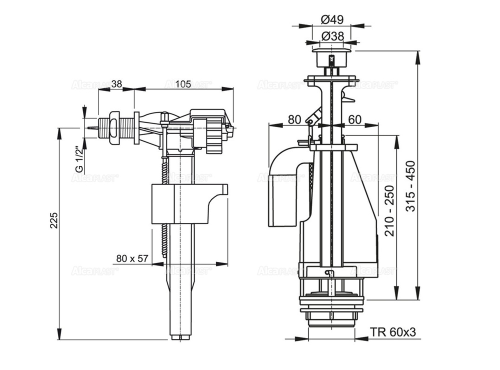 Выпускной комплект SA08ASK 1/2'' CHROM с двойной кнопкой,впускной механизм А18 1/2, A08A.