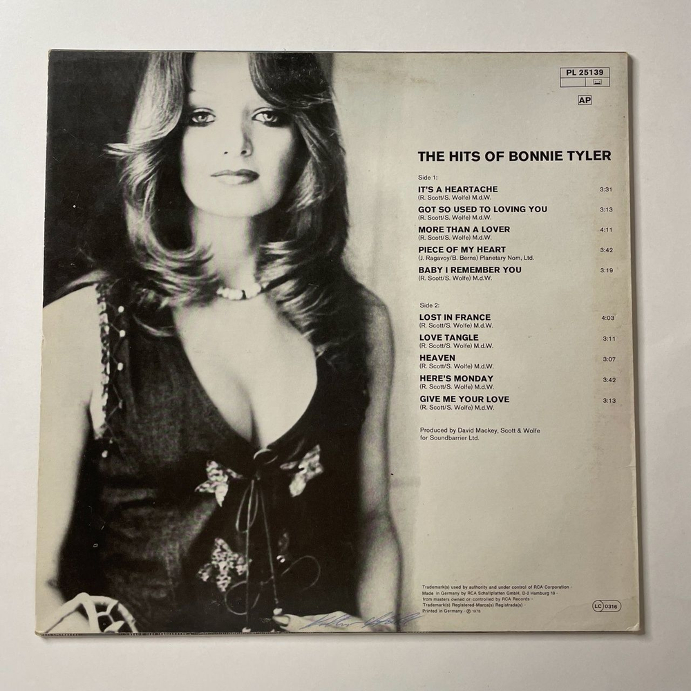 Винтажная виниловая пластинка LP Bonnie Tyler The Hits Of Bonnie Tyler (Germany 1978)