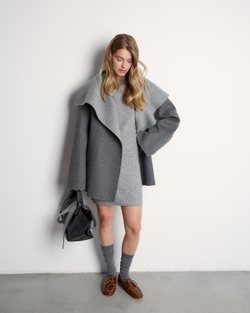 Полупальто двустороннее из шерсти Берберри серый-темно-серый