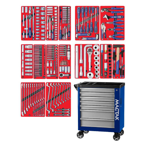 Набор инструментов "ПРОФИ" в синей тележке, 299 предметов МАСТАК 50-07299B