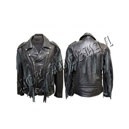 Куртка кожаная мужская косуха с бахромой Alberto (XL)