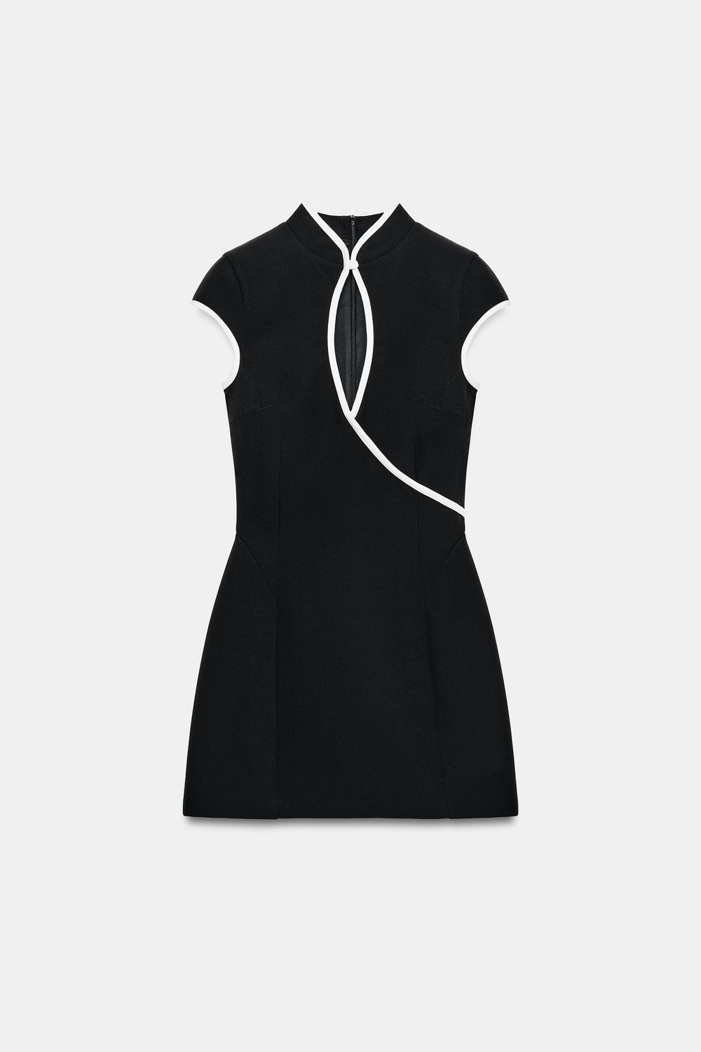 ZARA МИНИ-ПЛАТЬЕ С КОНТРАСТНЫМ КАНТОМ, ЧЕРНЫЙ