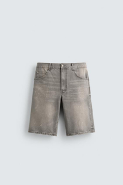 ZARA ДЖИНСОВЫЕ ШОРТЫ BAGGY FIT С БРЫЗГАМИ, БЕЖЕВЫЙ