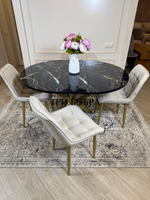 Круглый раздвижной стол "Черный мрамор", и стулья "Бостон" бежевый