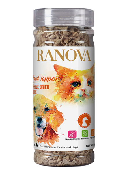 Лакомство Ranova для кошек и собак - порошок (в виде мягких кубиков) из сублимированной утки, 60г