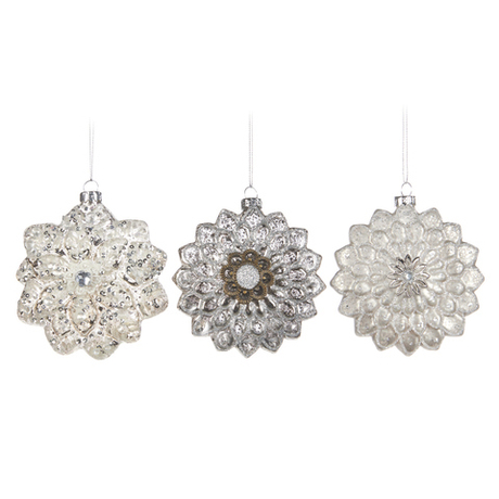 Снежинка серебро 10 см стекло Goodwill Белый