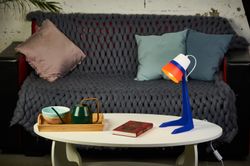 ULO-K22 D-E14-A WHITE-BLUE-RED Светильник настольный. 40W. Цоколь E14. Механический выключатель. Триколор. ТМ Uniel