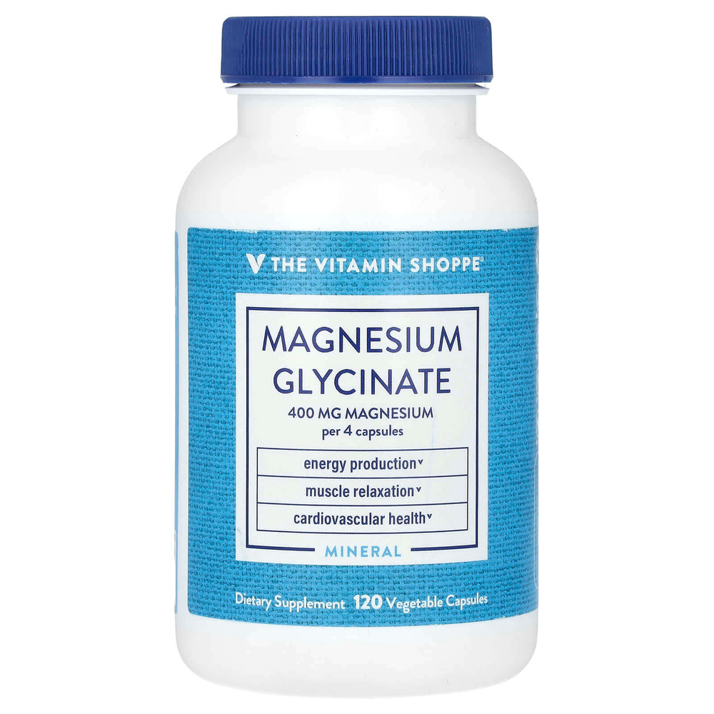 The Vitamin Shoppe, глицинат магния, 400 мг, 120 растительных капсул (100 мг в 1 капсуле)