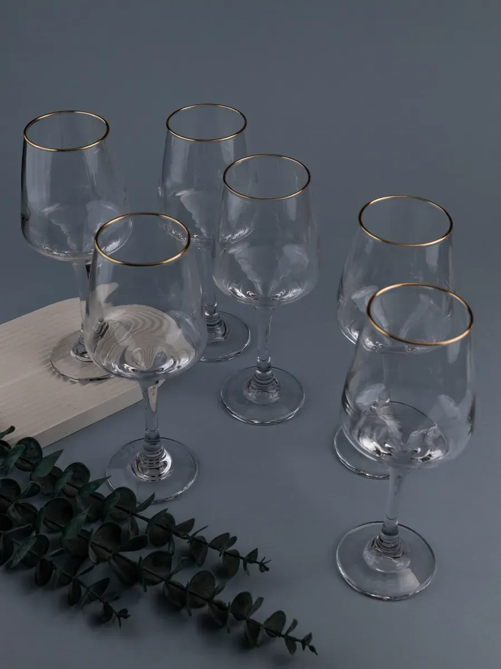 Набор бокалов для вина, 450 мл, 6 шт. с золотой каймой