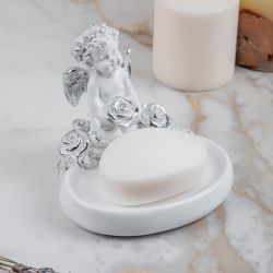 Мыльница Ангел с розами Сильвер