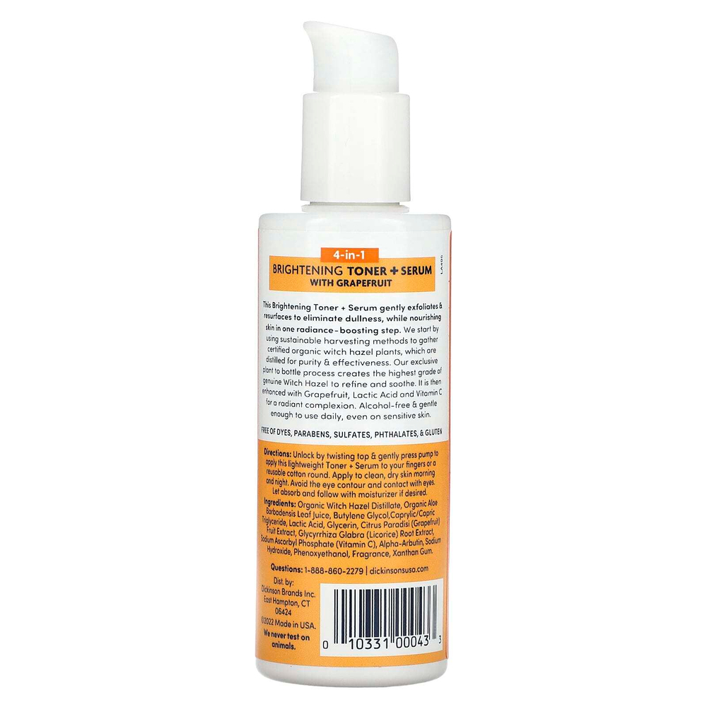 Dickinson Brands, Original Witch Hazel, осветляющий тоник 4-в-1 и сыворотка с грейпфрутом, без спирта, 118 мл (4 жидк. унц.)
