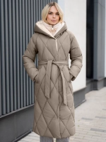 Пуховик стеганный зимний длинный с капюшоном