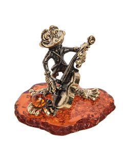 Народные промыслы AM-2148 Фигурка «Лягушка с контрабасом» (латунь, янтарь)
