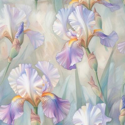 нежные цветы, ирис, лучизм, свет изнутри, поле